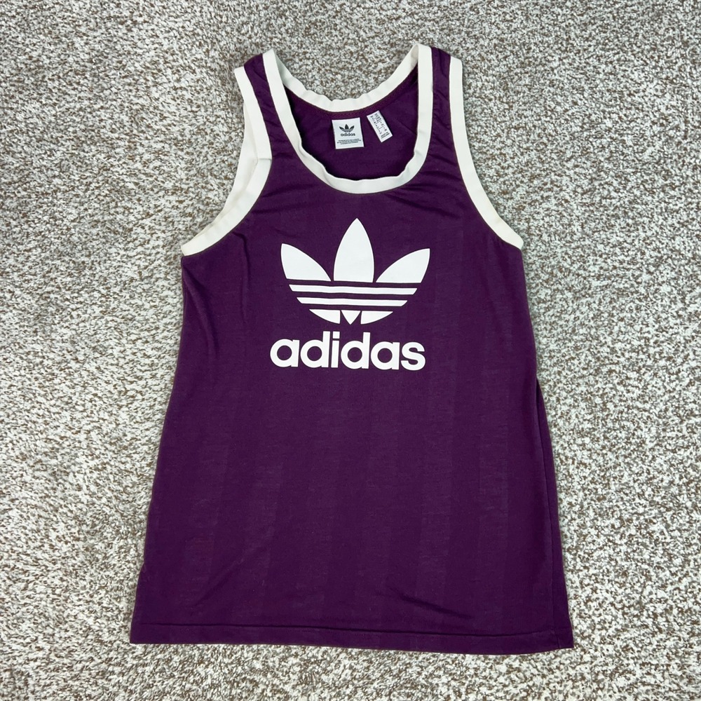 Adidas Tank Top Womens XS Purple White Trefoil Logo Athletic Sleeveless Sports